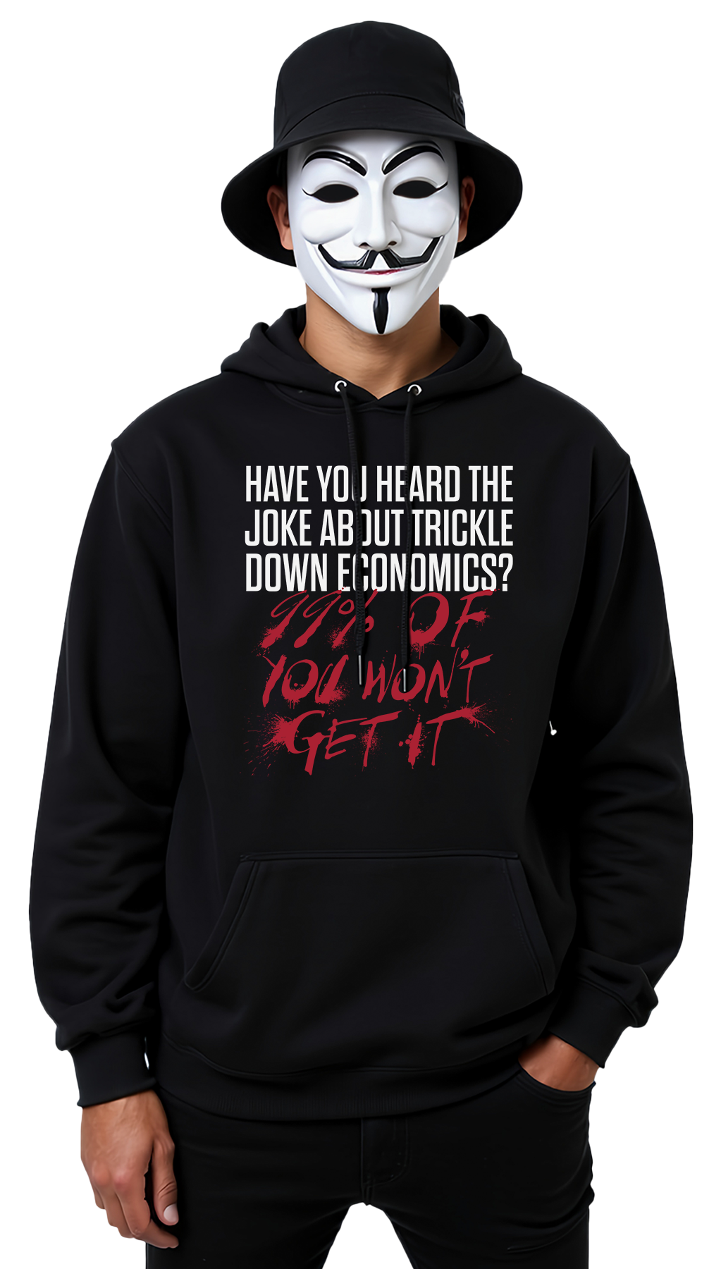 Hoodie Store Icon v2-WPF Male Duke Raoul model with a trickle down black hoodie.